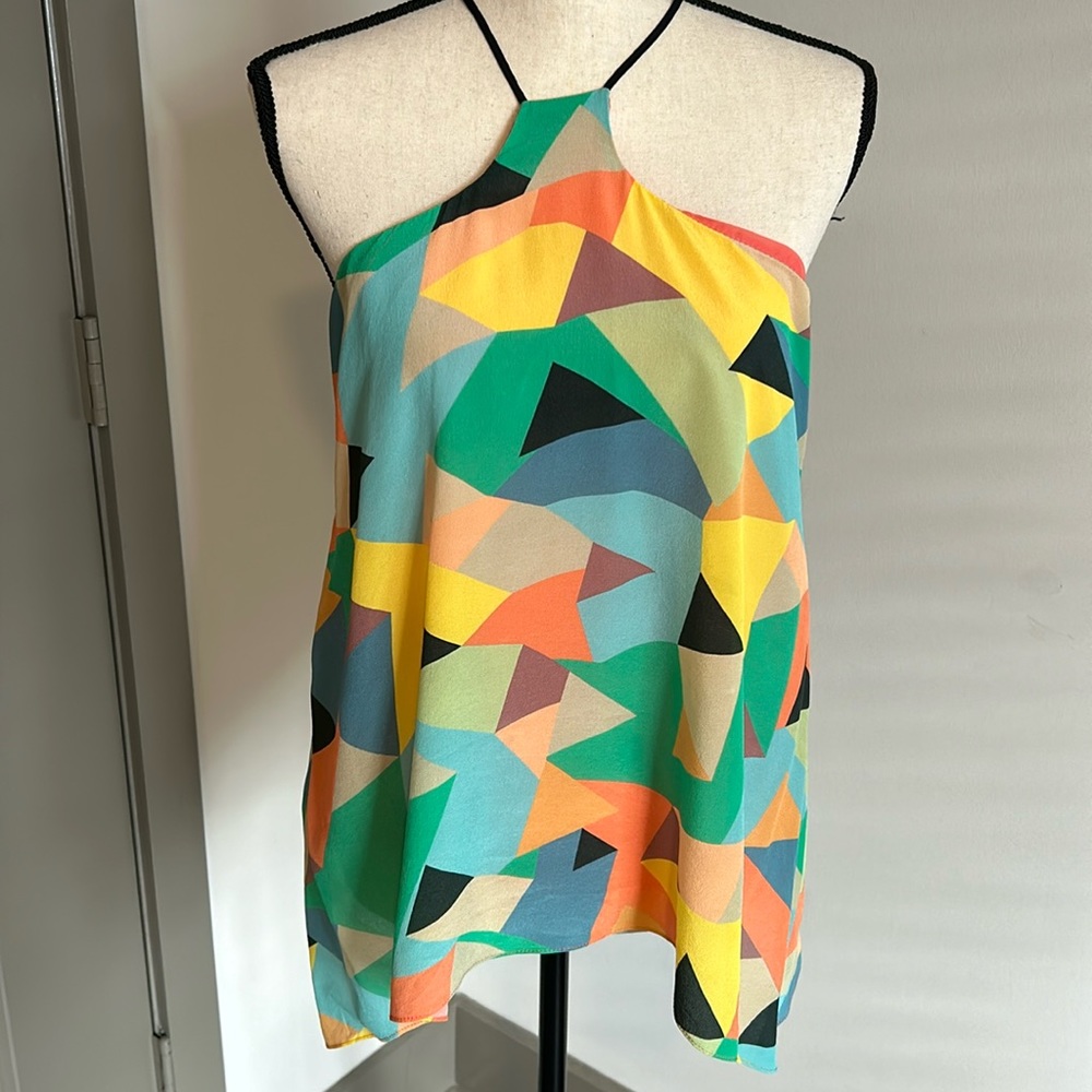 Milly Original Halter Abstract Silk Blouse